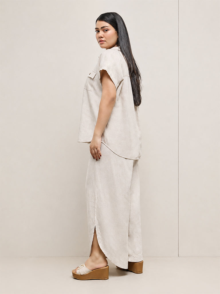 Gia Light Beige High-Rise Cotton Pants