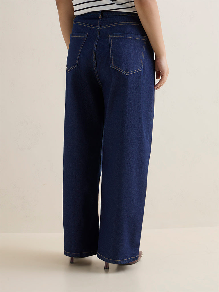 Gia Navy Wide-Leg High-Rise Jeans