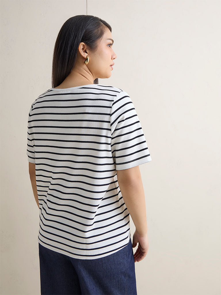 Gia White Striped Cotton-Blend T-Shirt