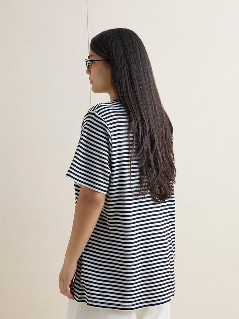 Gia Black Striped Cotton T-Shirt