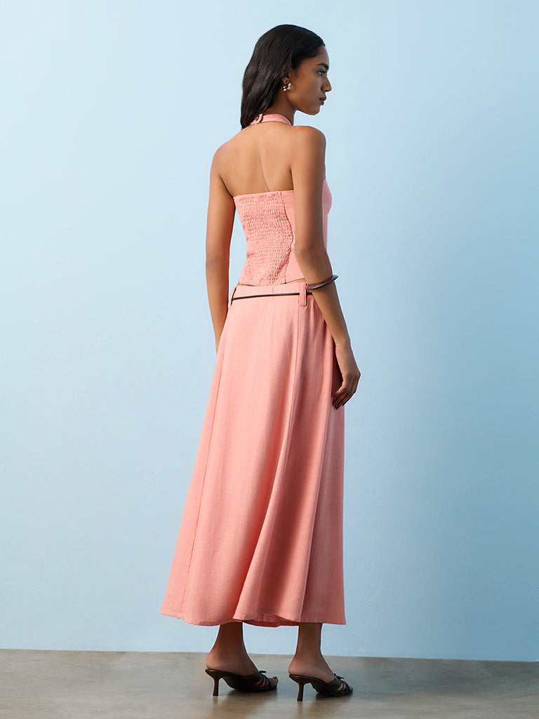 LOV Dusty Pink Solid High-Rise Linen-Blend Skirt