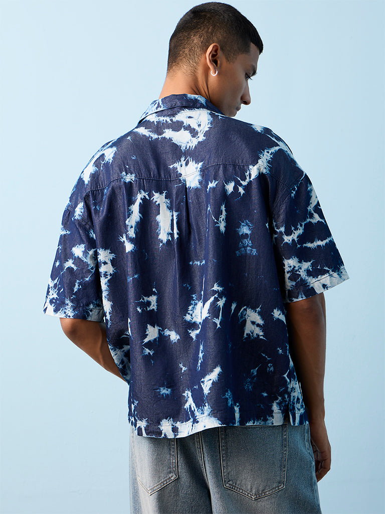 Nuon Indigo Tie-Dye Design Relaxed-Fit Cotton Shirt