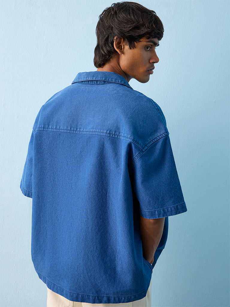 Nuon Indigo Abstract Design Relaxed-Fit Cotton Shirt