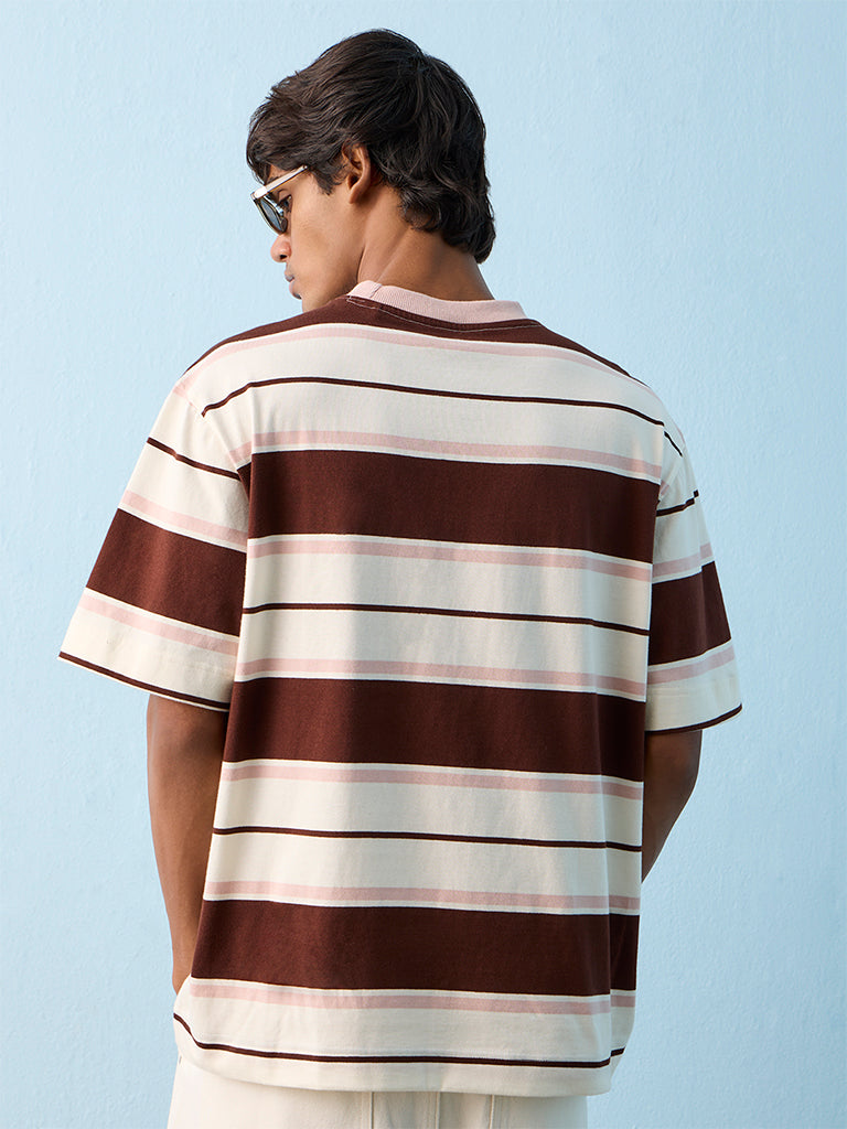 Nuon Off-White Striped Relaxed-Fit Cotton T-Shirt