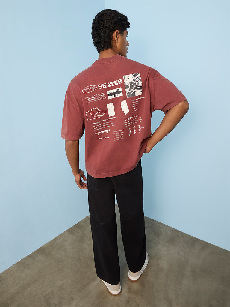 Nuon Rust Graphic Printed Oversized-Fit Cotton T-Shirt