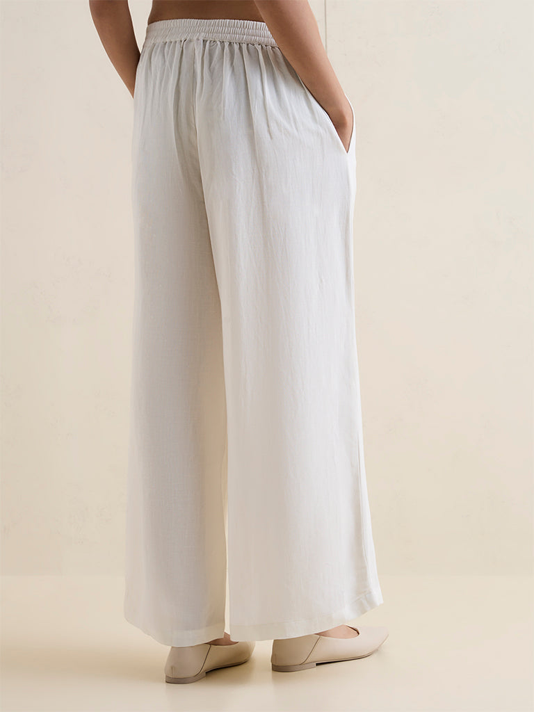 Zuba Off-White Lace-Detailed Silk-Blend Pants