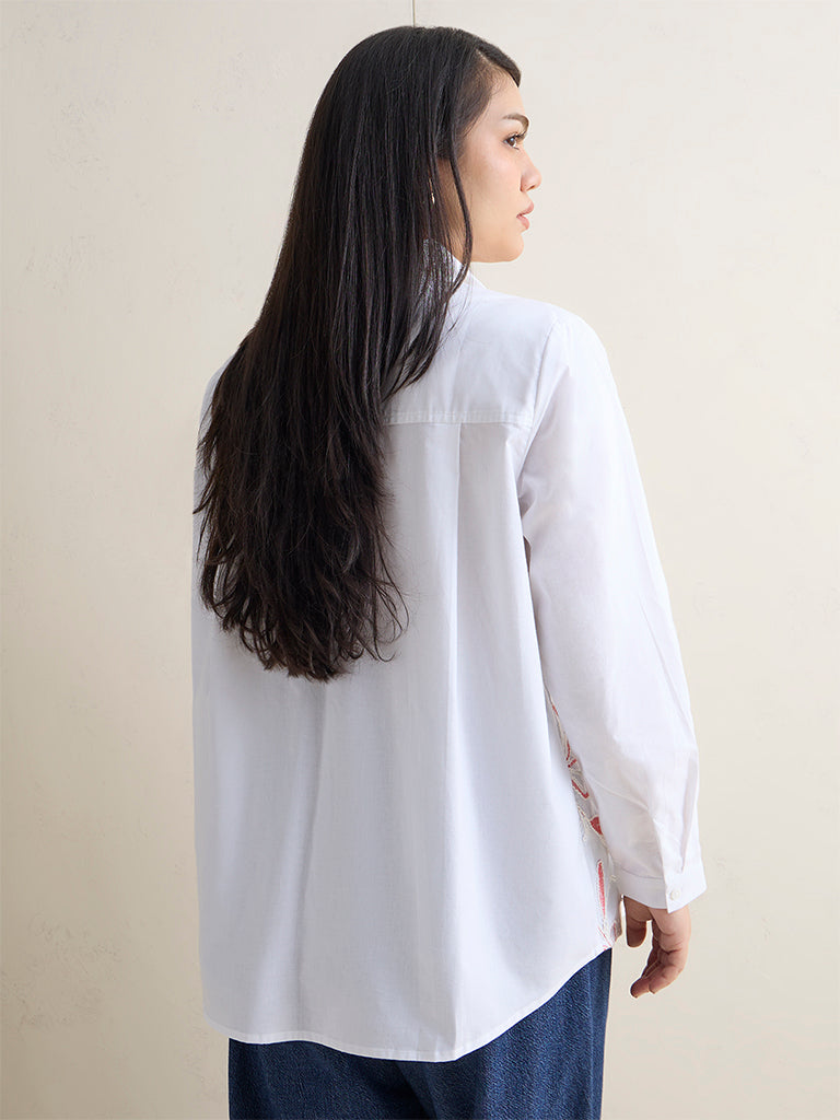 Gia White Floral Embroidered Cotton Shirt