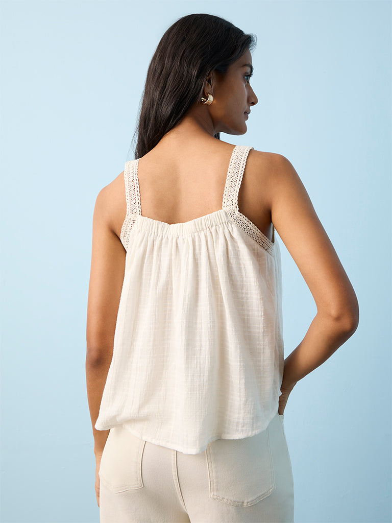 LOV Off-White Lace Detailed Top