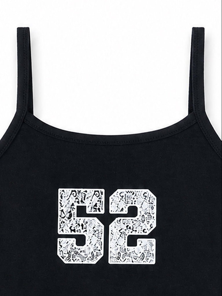 Girls Black Numeric Printed Cotton-Blend Top