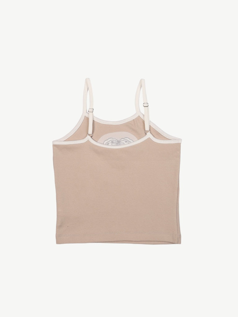 Girls Beige Printed Cotton-Blend Top
