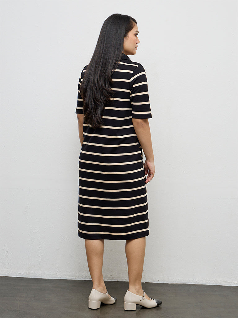 Gia Black Striped Cotton Shirt Dress