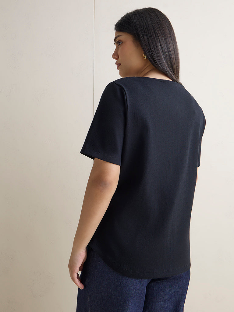 Gia Black Striped Cotton-Blend T-Shirt