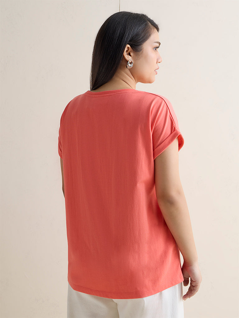 Gia Coral Botanical Printed Cotton T-Shirt
