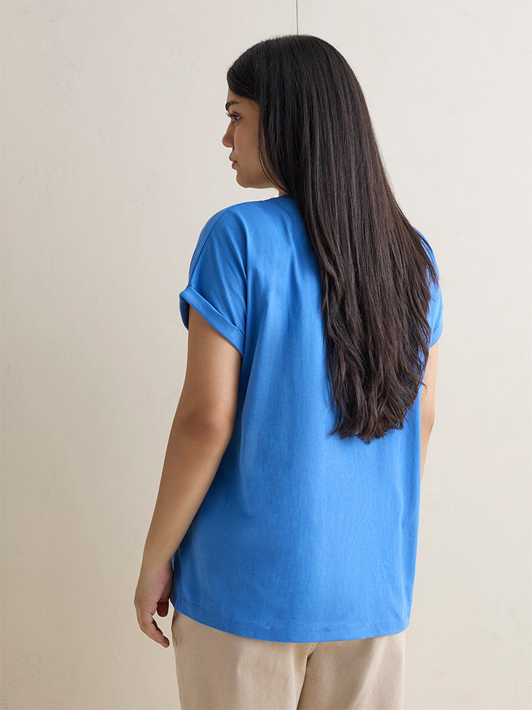 Gia Blue Floral Printed Cotton T-Shirt