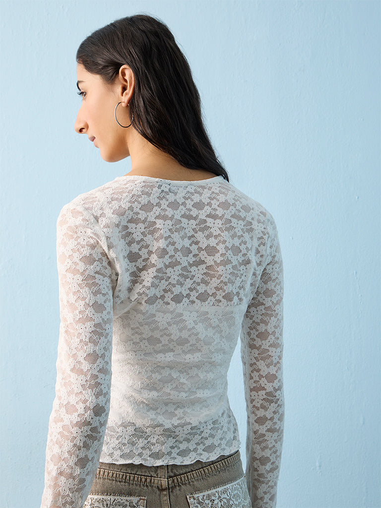 Nuon White Laced Top with Camisole