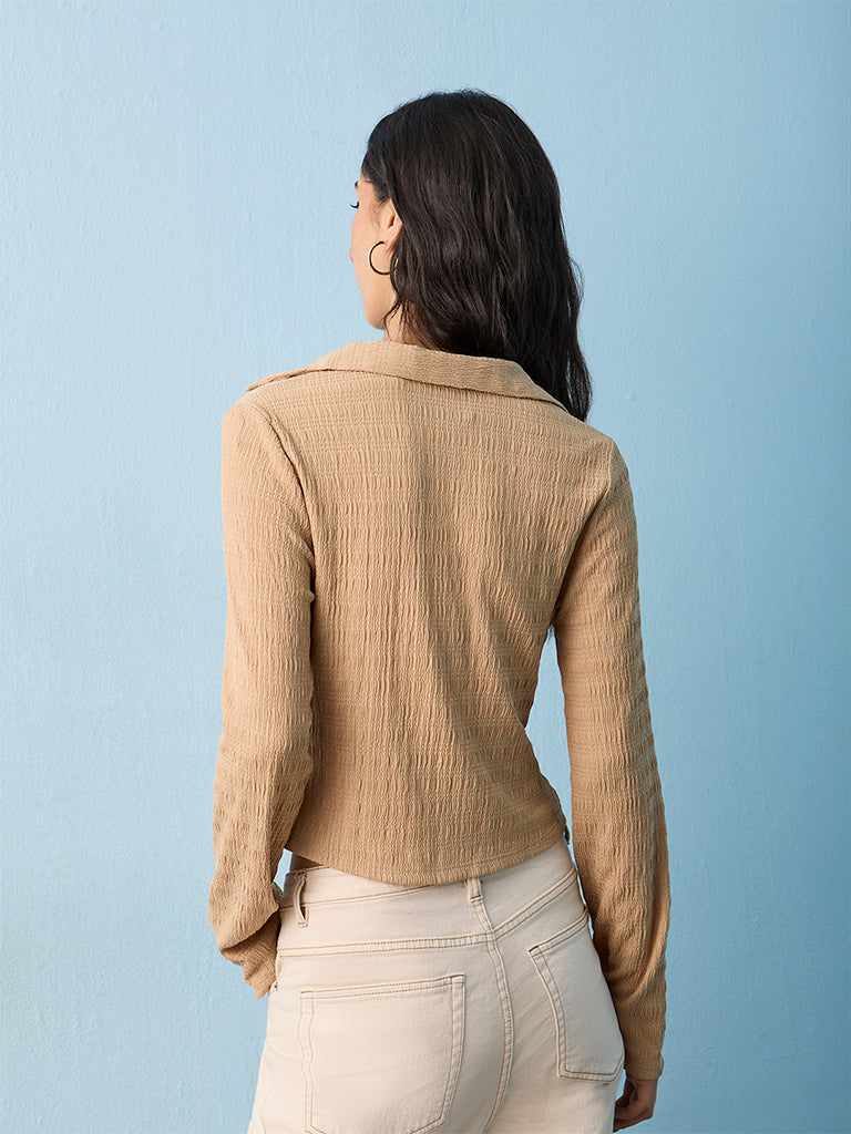 Nuon Beige Textured Knot Detail Top