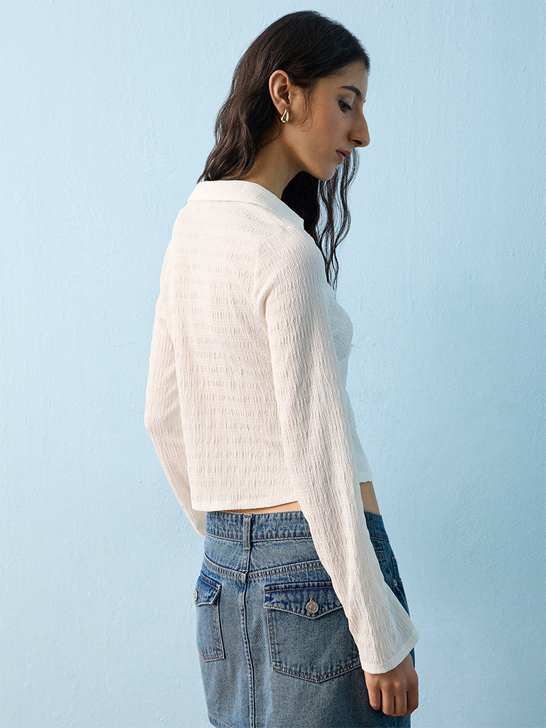 Nuon White Textured Knot Detail Top