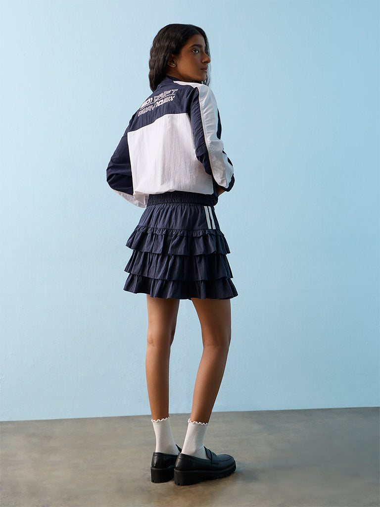 Nuon Navy High-Rise Tiered Skirt