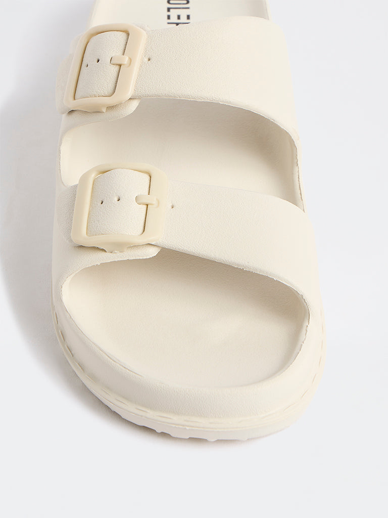 SOLEPLAY Ivory Buckle-Detailed Slides