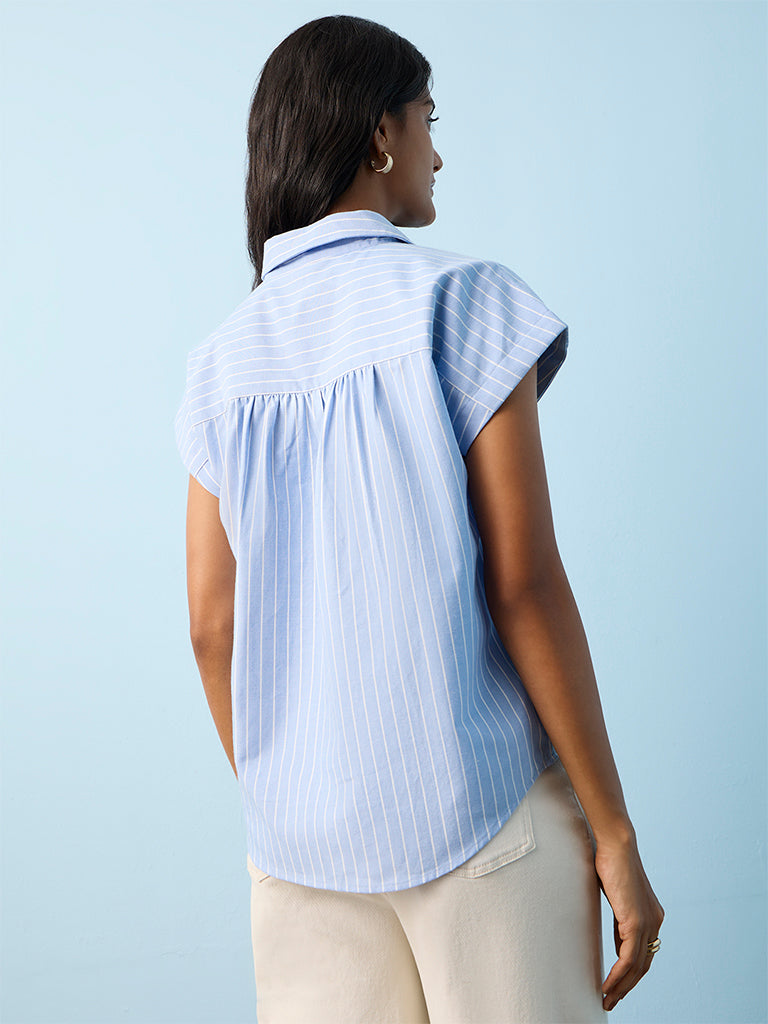 LOV Blue Striped Cotton Blouse