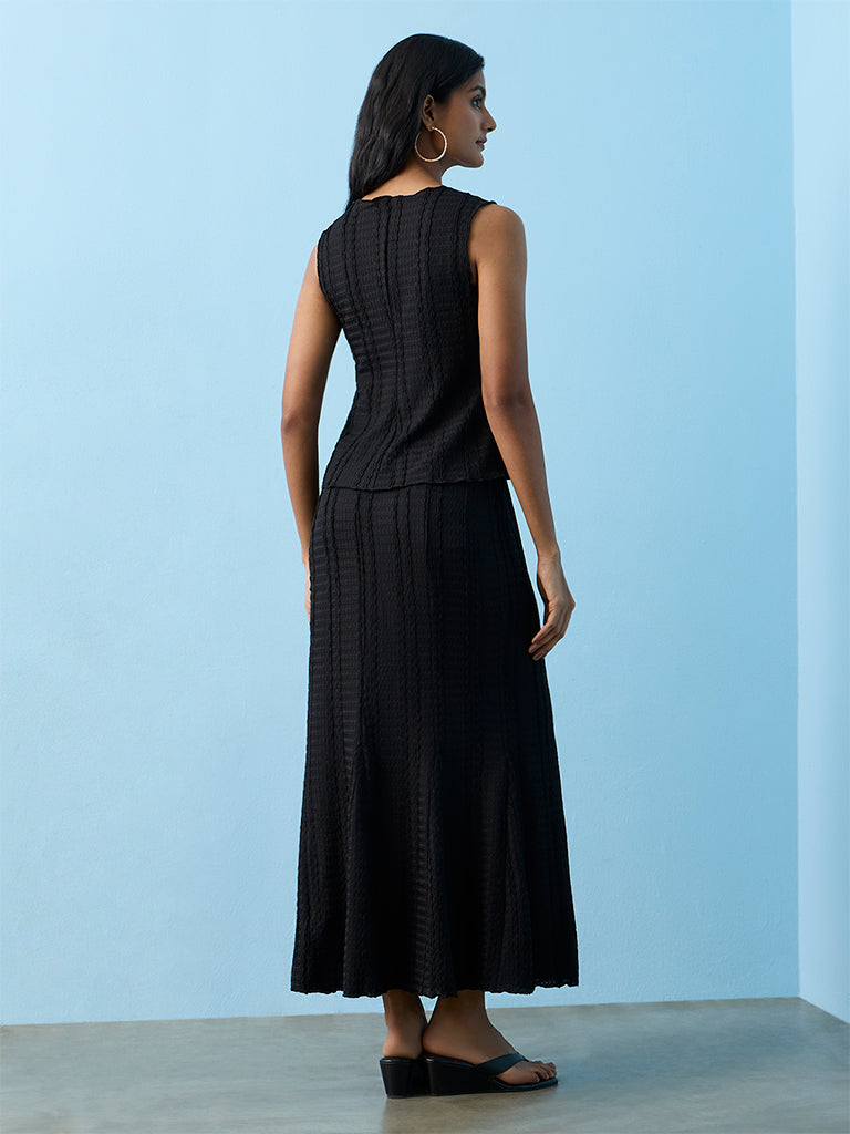 LOV Black Textured High-Rise Skirt