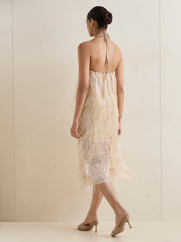 Vark Ivory Fringe Detailed Skirt