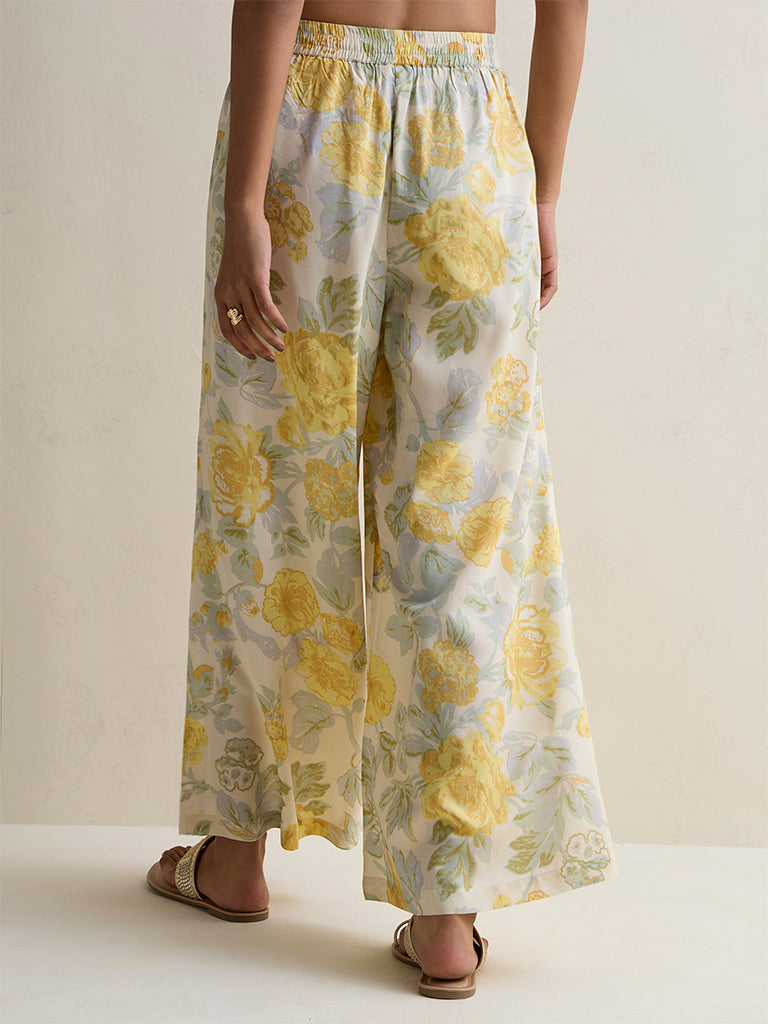 Zuba Yellow Floral Detailed Palazzos