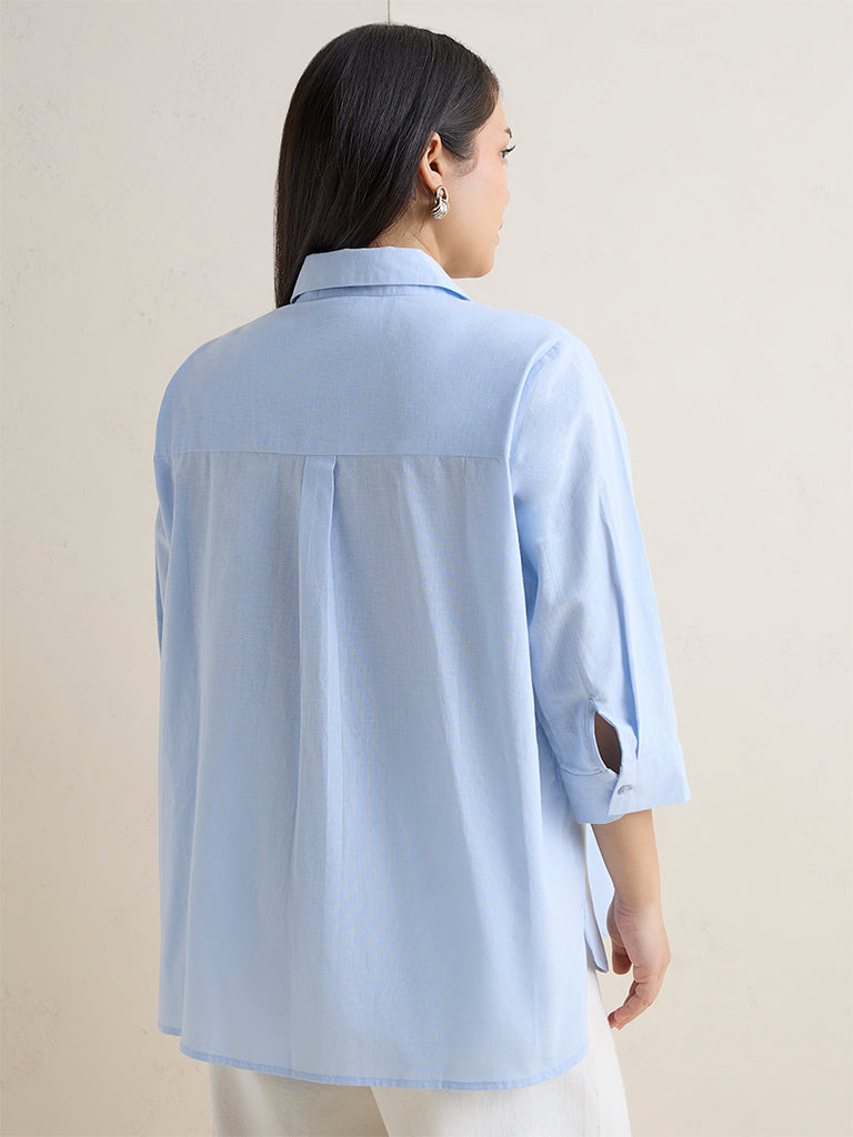 Gia Light Blue Embellished Cotton-Blend Blouse
