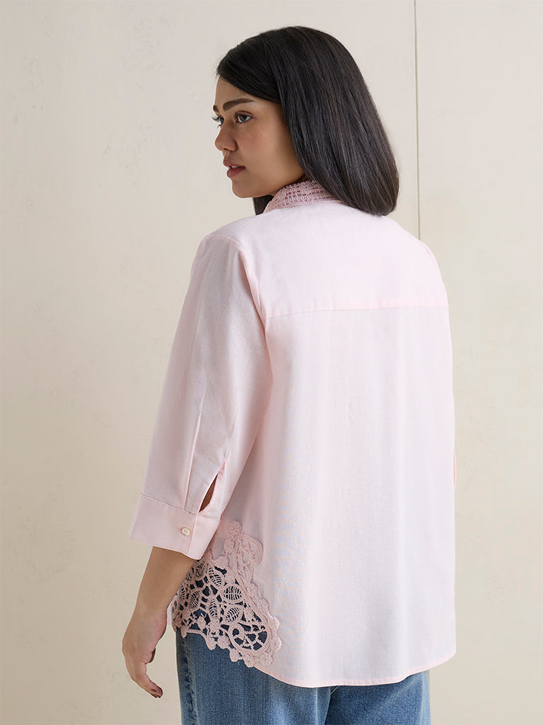 Gia Light Pink Embroidered Cotton-Blend Shirt