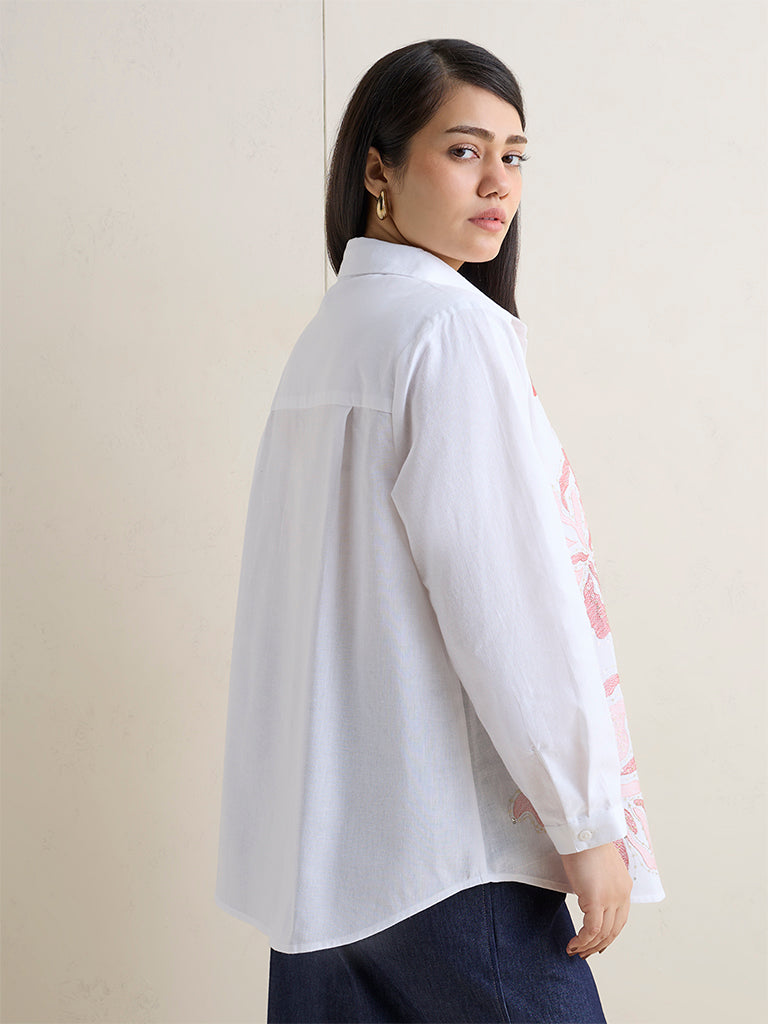 Gia White Floral Embroidered Cotton-Blend Shirt