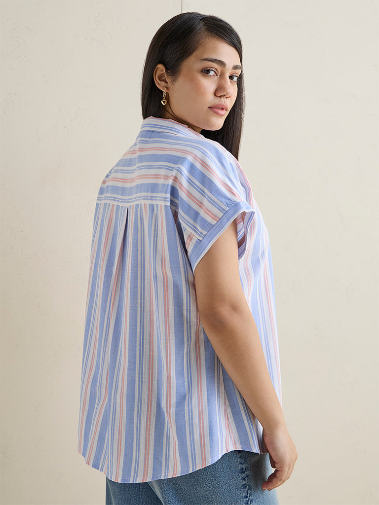 Gia Pink and Blue Striped Cotton Shirt