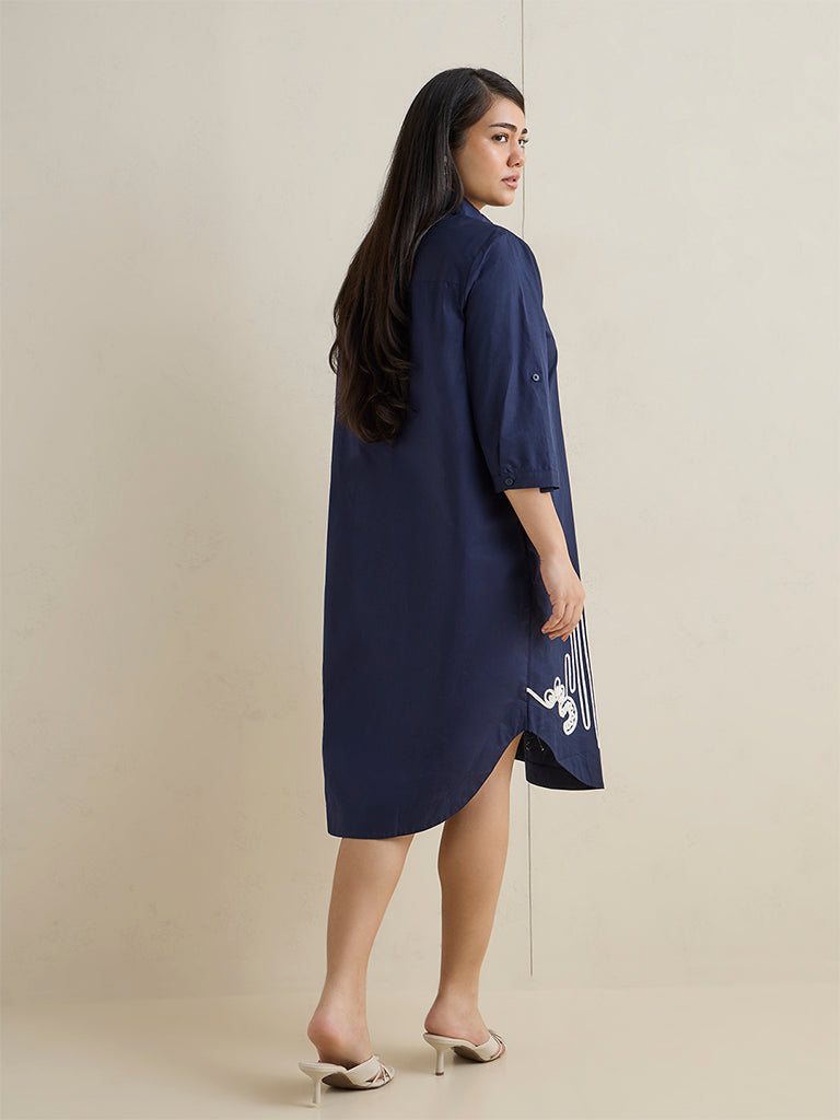 Gia Navy Embroidered Cotton Tunic