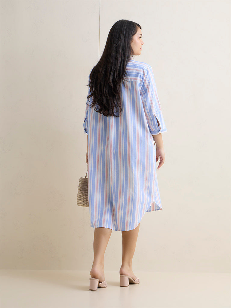 Gia Blue Striped Cotton A-Line Dress