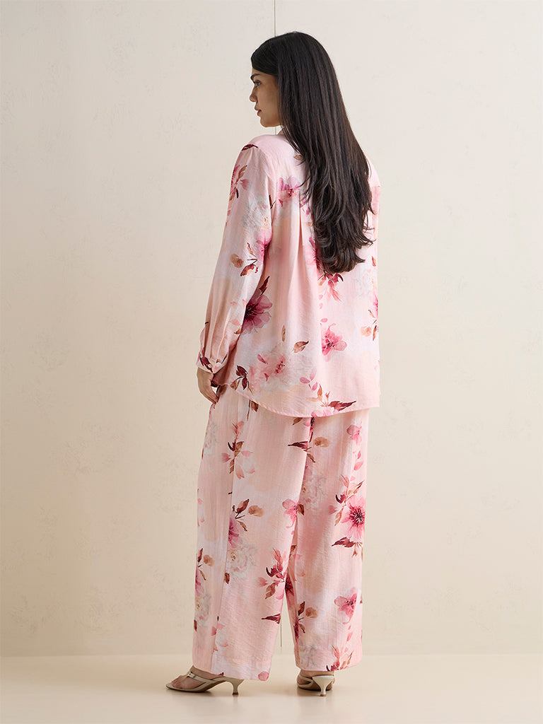 Gia Peach Floral Printed High-Rise Trousers
