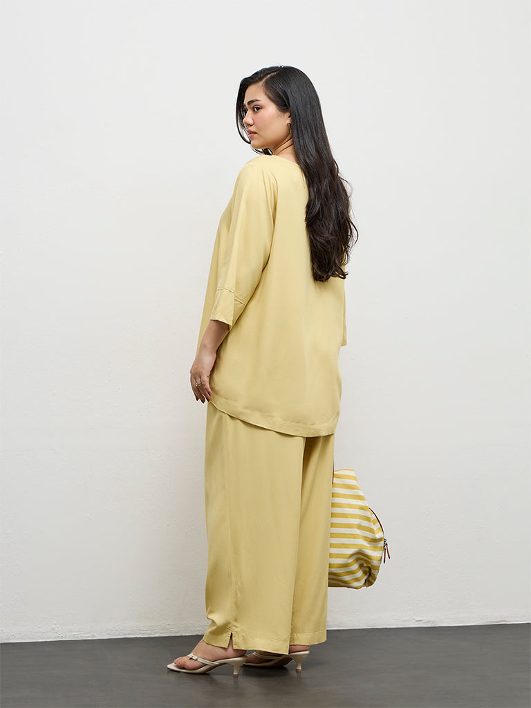 Gia Yellow Solid High-Rise Trousers