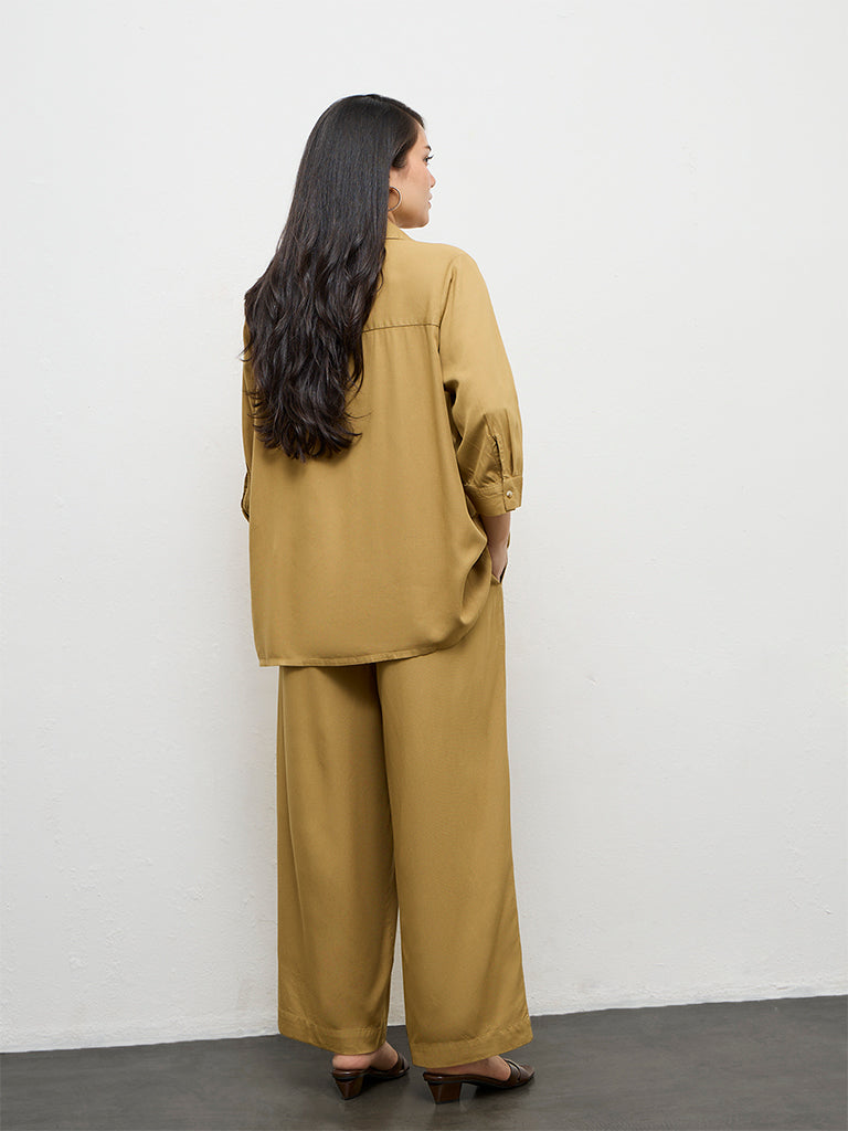 Gia Brown Solid High-Rise Trousers