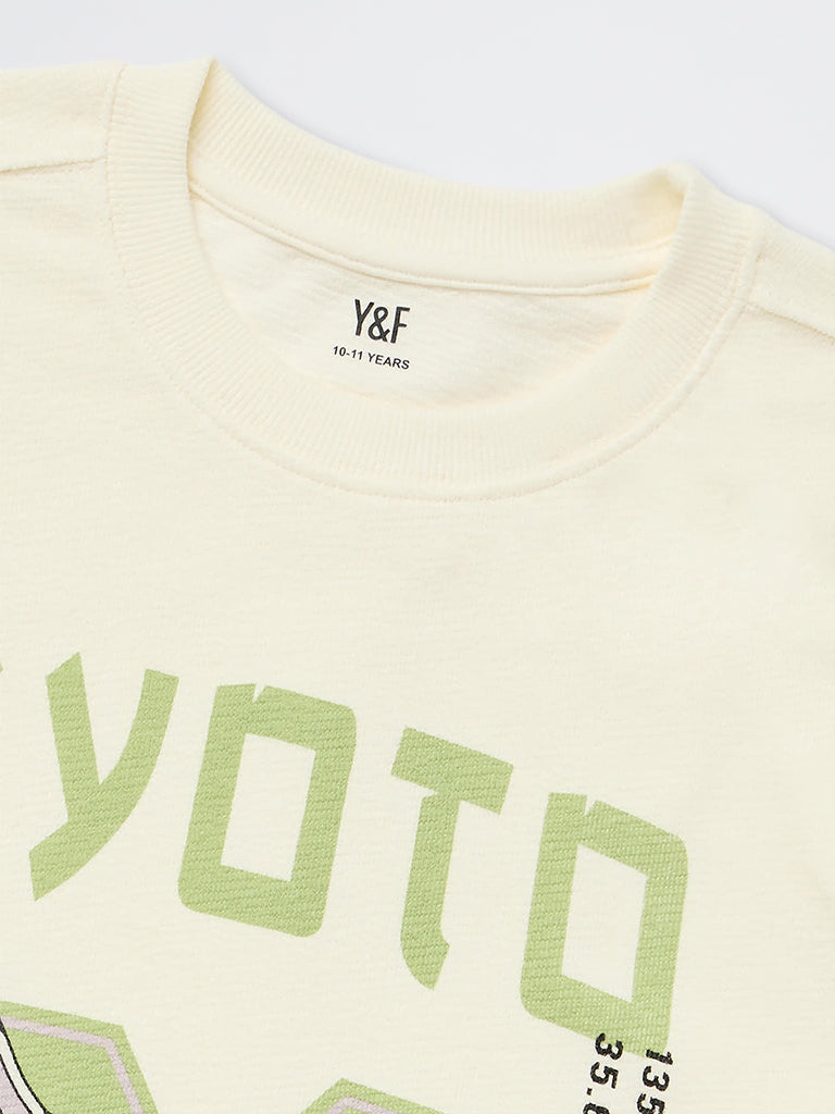 Boys Off-White Graphic Printed Cotton T-Shirt