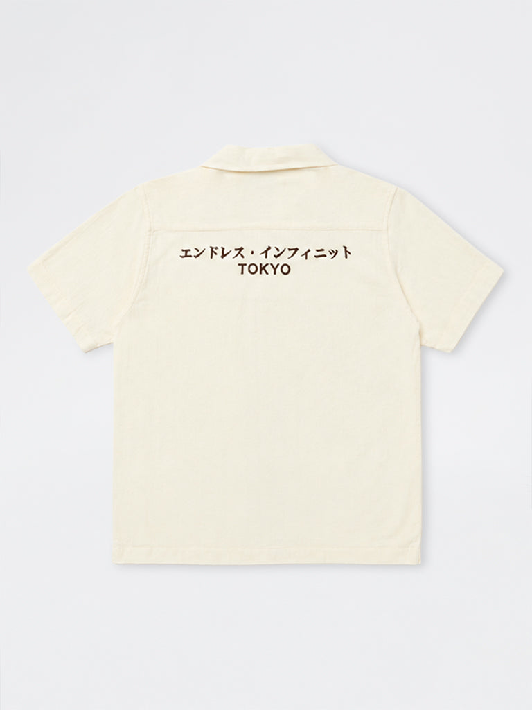 Boys Off-White Printed Cotton Shirt