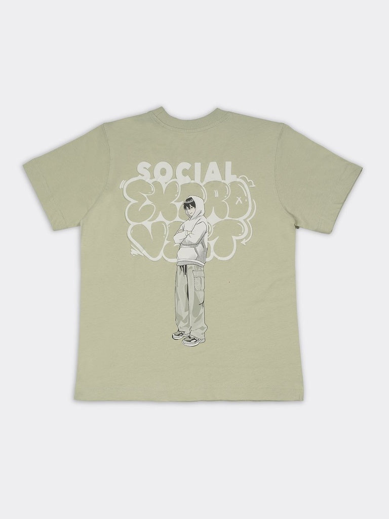 Boys Sage Graphic Print Regular Fit Cotton T-Shirt