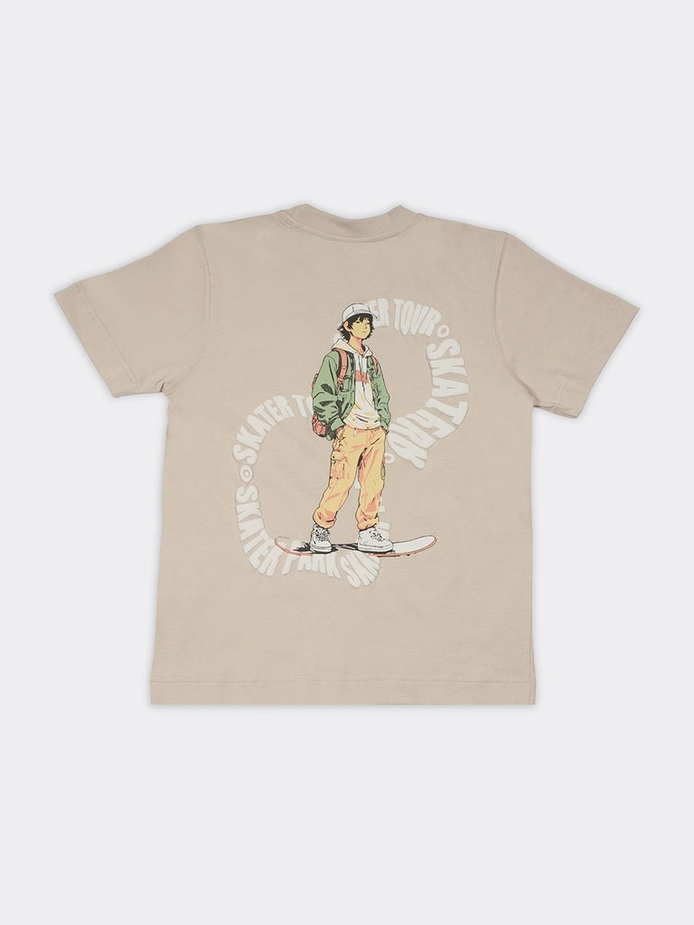 Boys Stone Skater Graphic Regular Fit Cotton T-Shirt