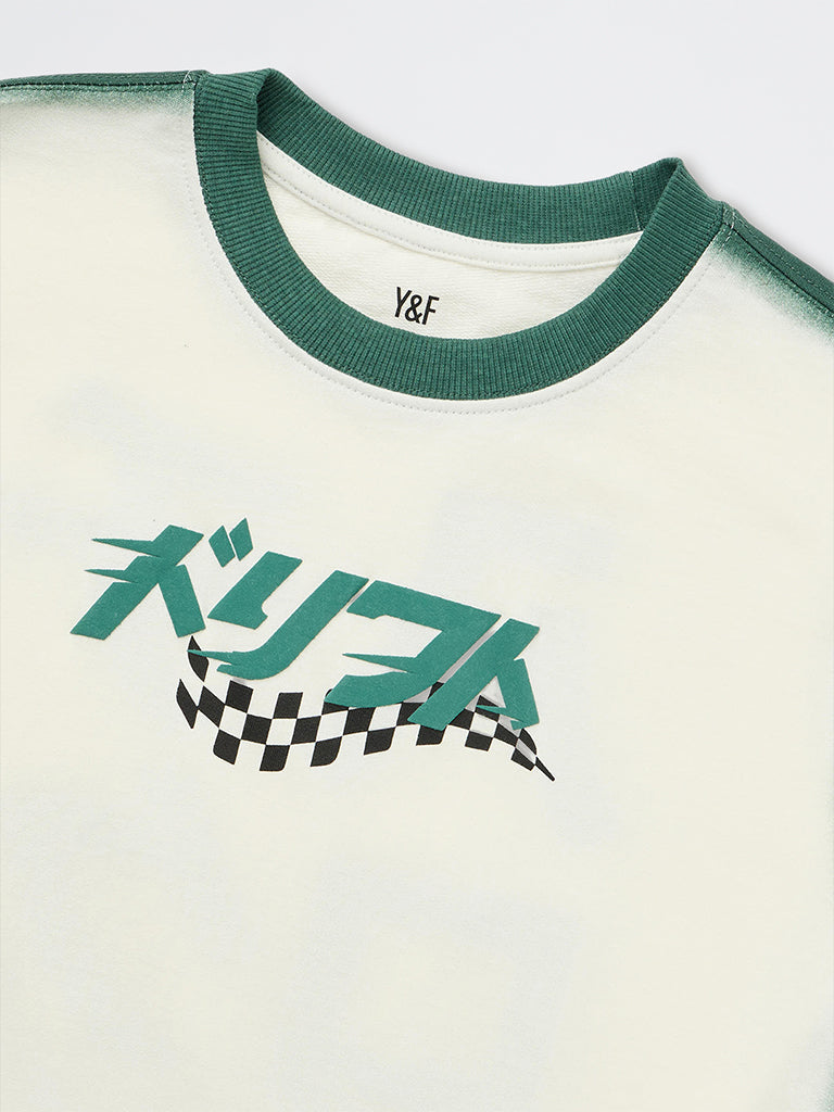 Boys Green Racer-Inspired Cotton T-Shirt