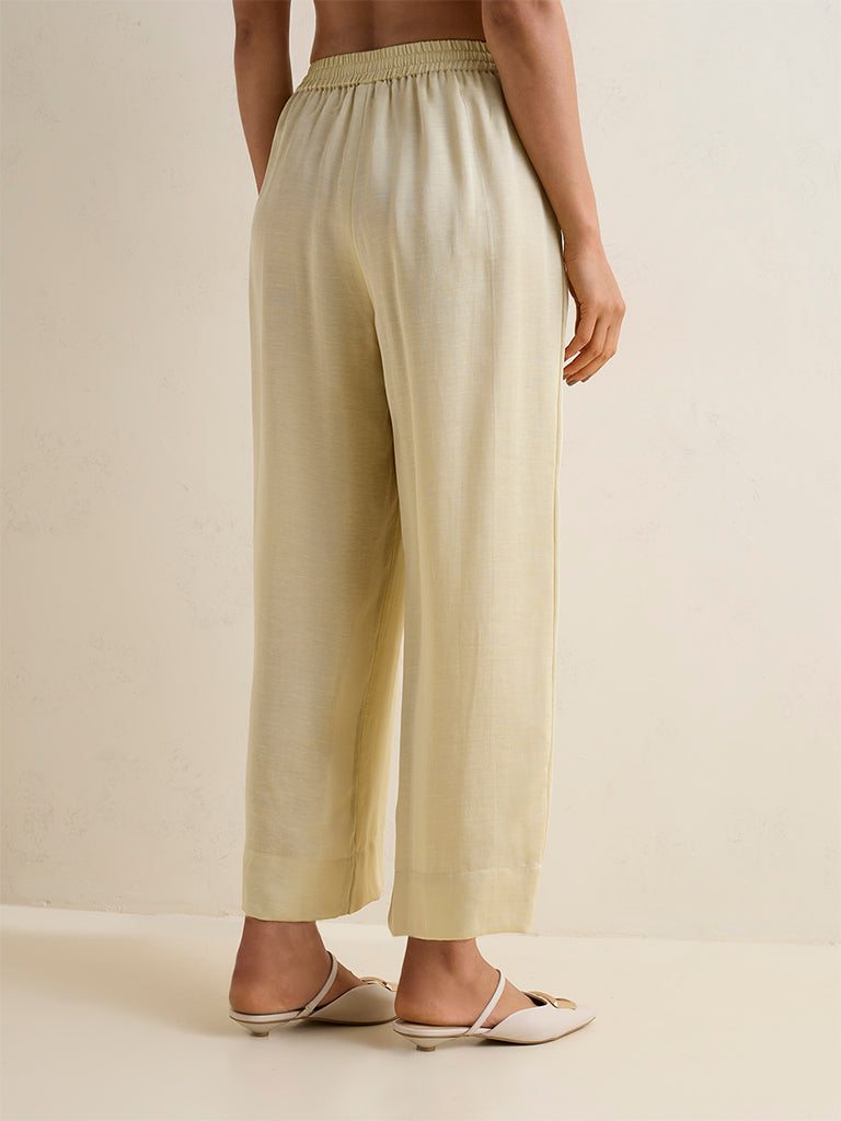 Zuba Lime Solid Linen-Blend Pants