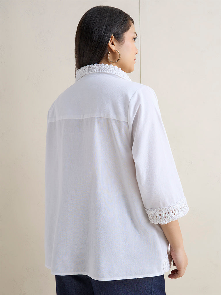 Gia White Crochet Embroidered Cotton Shirt
