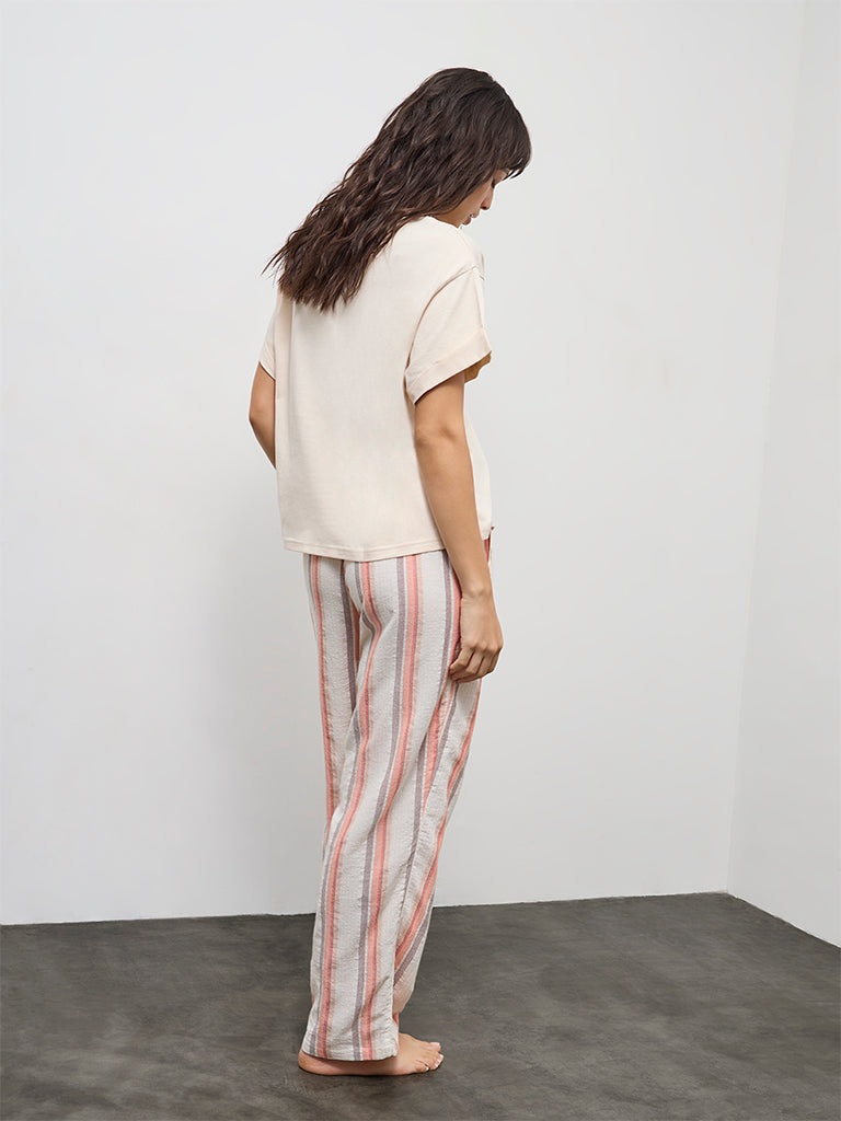 Wunderlove Ivory Striped High-Rise Cotton Pants