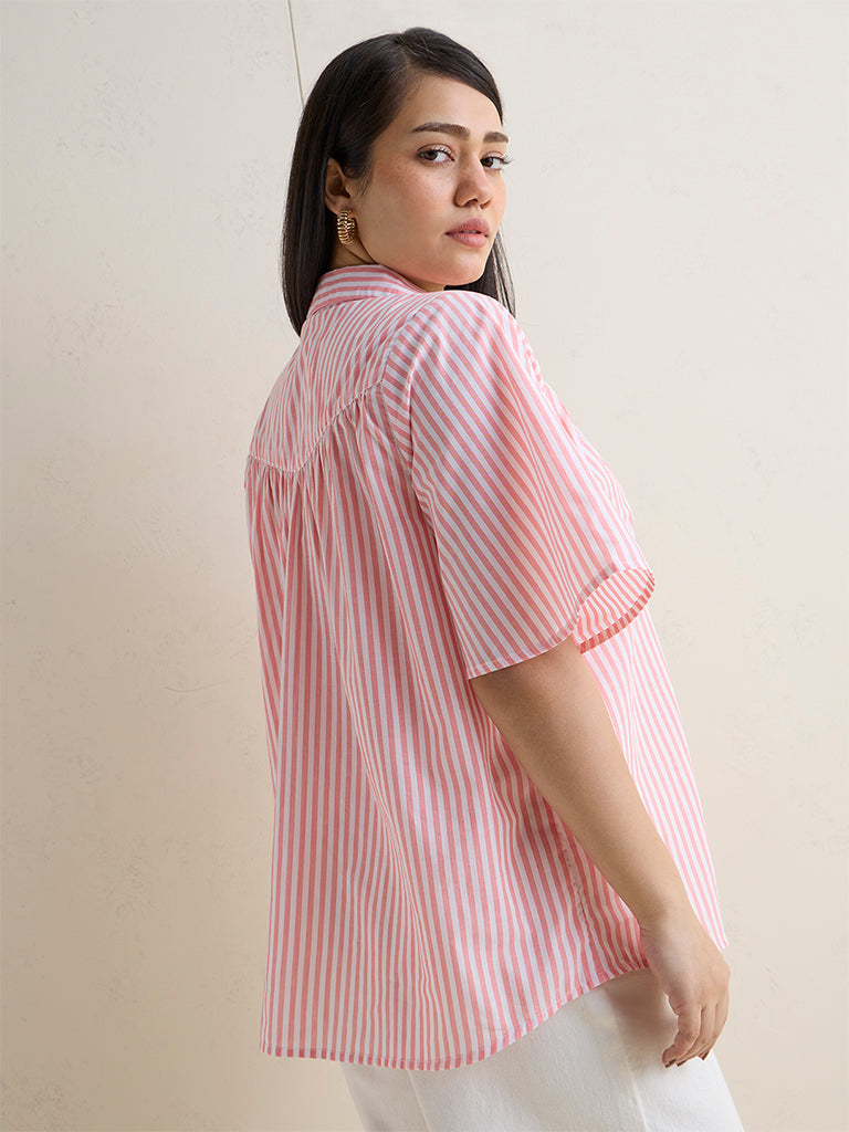 Gia Coral Striped Cotton Shirt