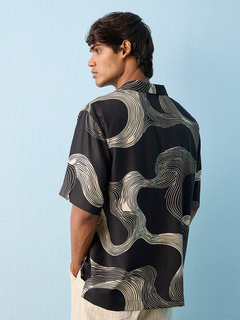 Nuon Black Abstract Printed Relaxed-Fit Shirt