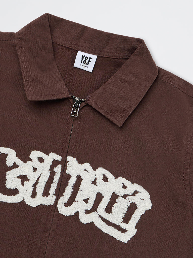 Boys Brown Embroidered Cotton Shirt