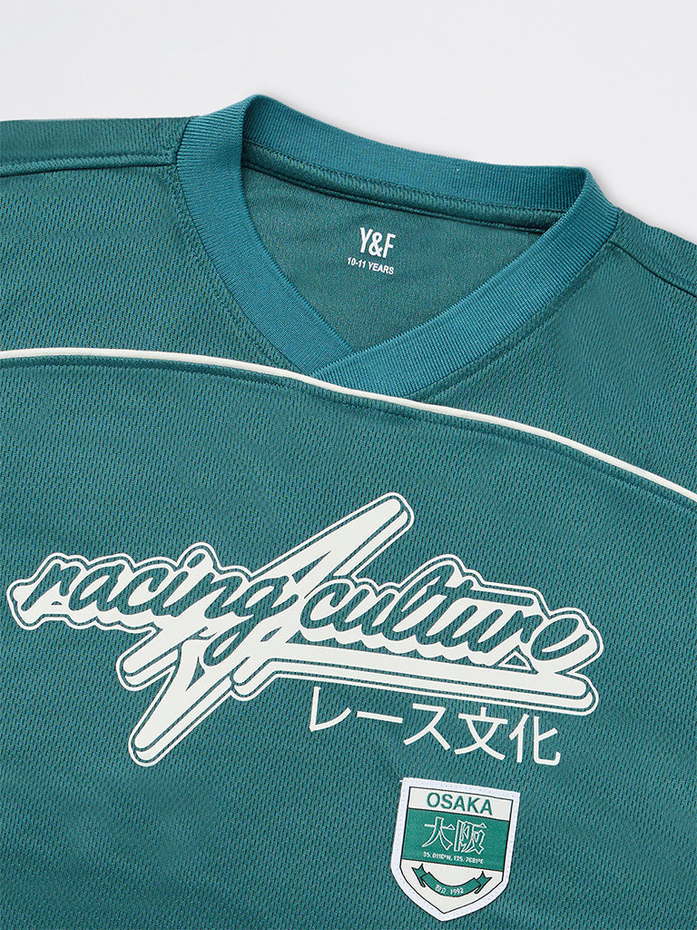 Boys Jade Green Typographic T-Shirt