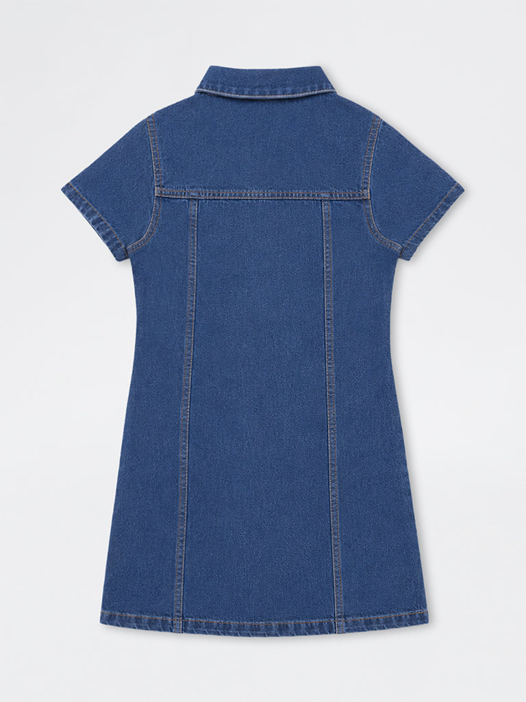 Girls Blue Denim Shirt Dress