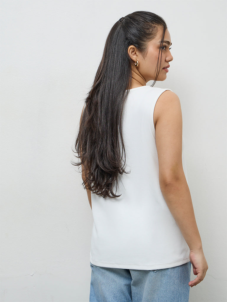 Gia White Ribbed Top